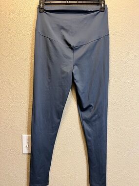 Set of two High-Waist Maternity Women's Leggings in Slate Blue & Pink